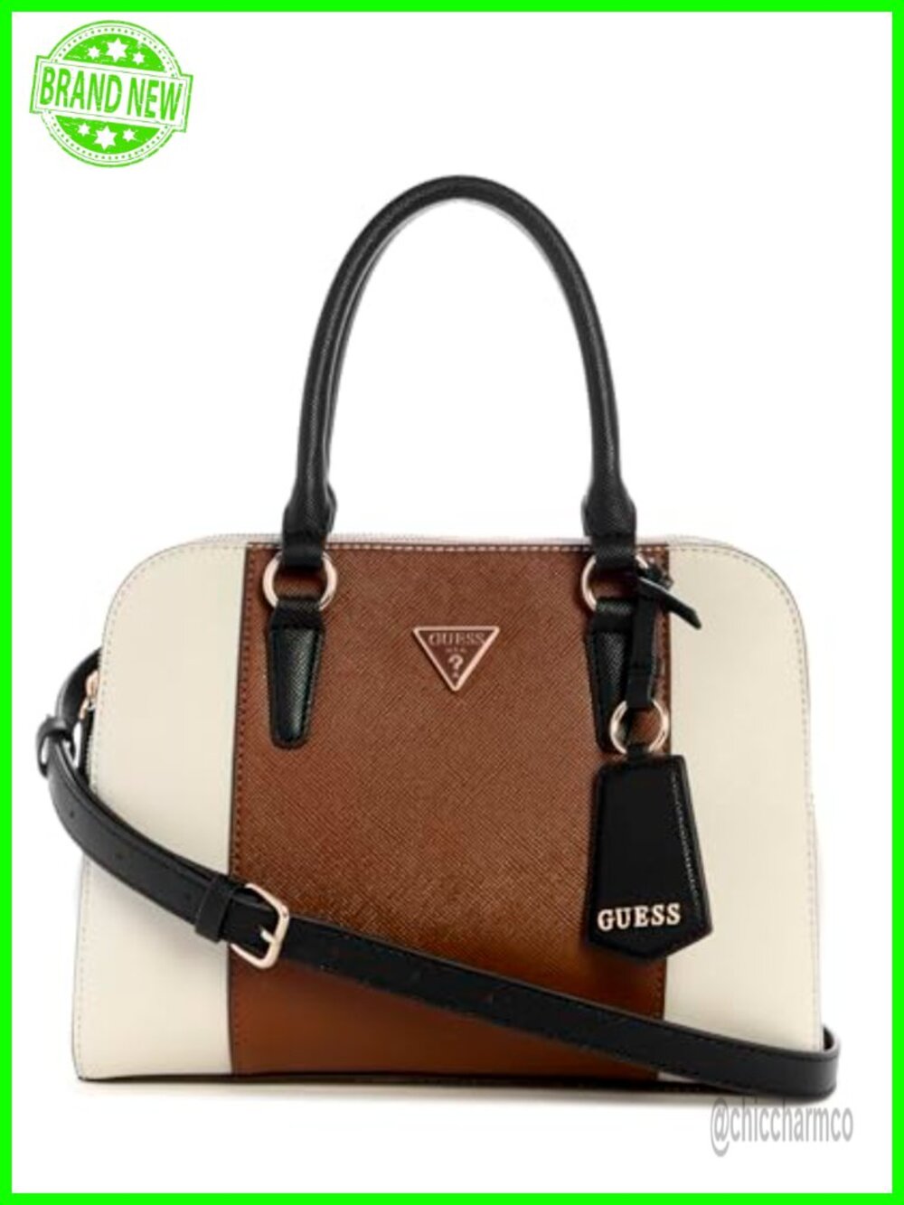 Satchel Handbag Shiny Gold Hardware Zip Pocket